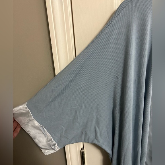 PJ HARLOW Shala Morn Blue Rib Knit Kimono Robe w/Satin Belt & Trim Size XS/S - Picture 6 of 7